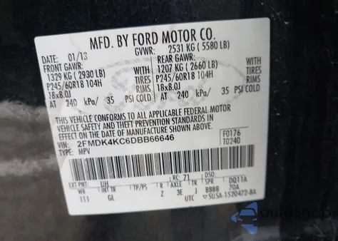 2013 Ford Edge Limited из США, поврежденный, VIN 2FMDK4KC6DBB66646